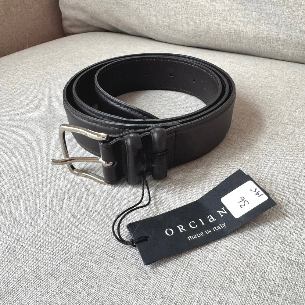 Orciani Bali Genuine Calfskin Leather Dark Brown Silver Buckle Belt 100 NEW 36